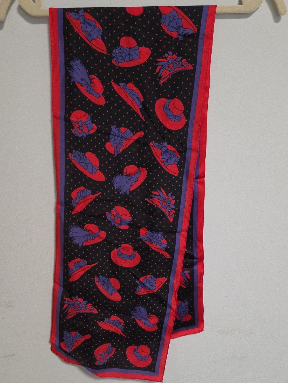 Collection B Black Scarf with Red and Purple Floral Motif 100%Silk
